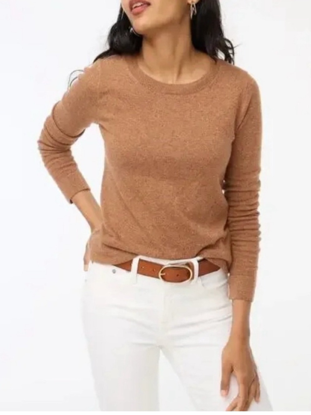 J. Crew Teddie Cotton-Wool Blend Crewneck Sweater Heather Tan Camel Size Small
